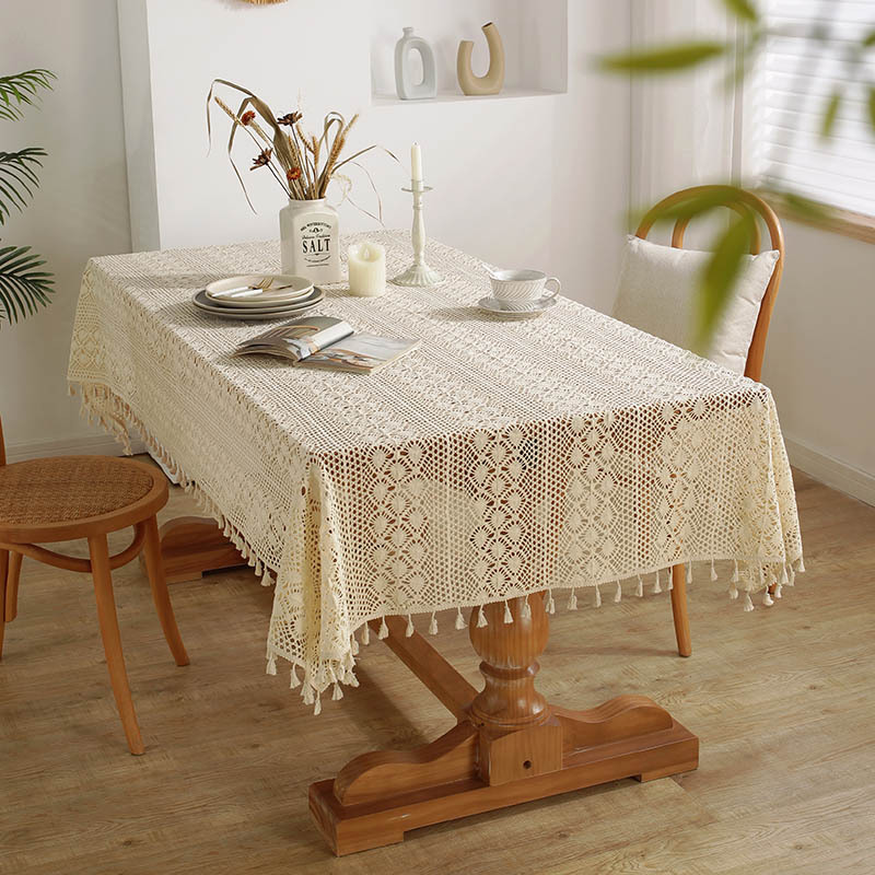 American retro hollowed-out patchwork InS-style round table cloth, rectangular Western-style tablecloth and placemat finished tablecloth pic 1