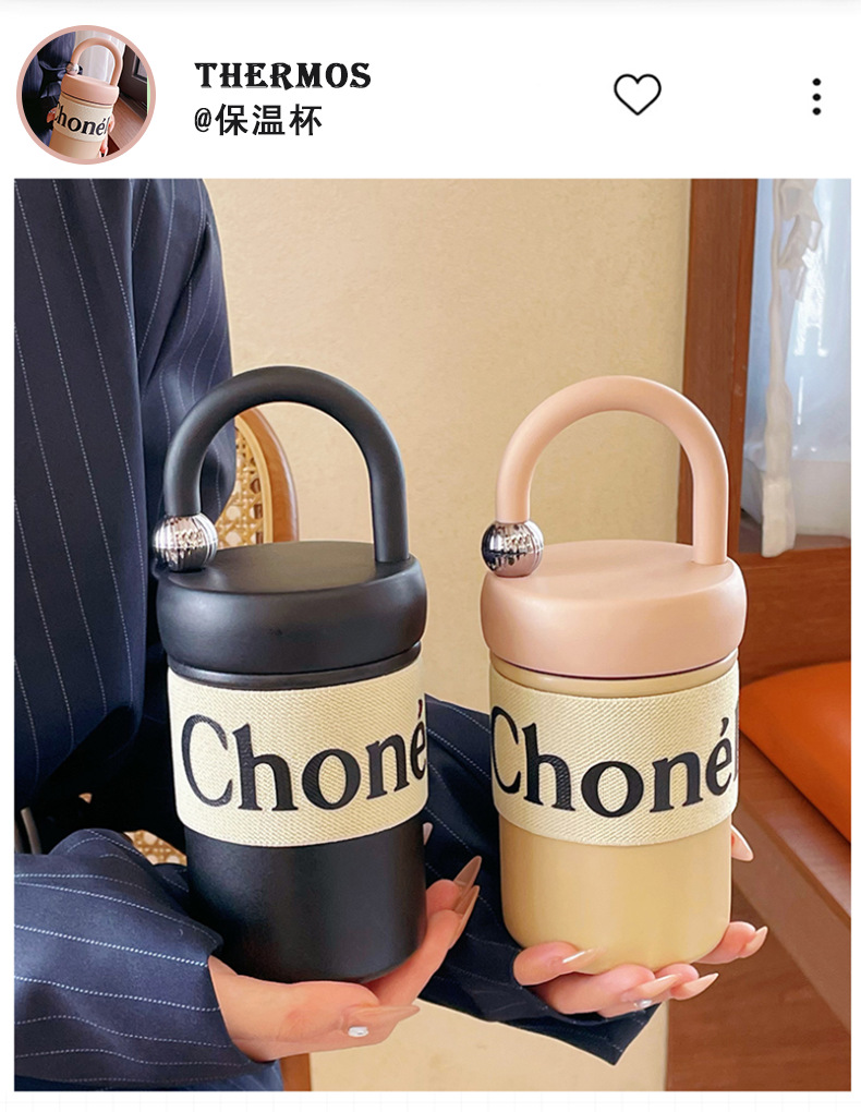 新款小香风保温杯法式高级女生随手杯直饮便携双层不锈钢杯子礼品详情6