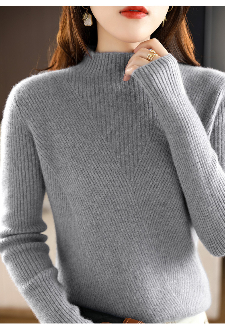 Autumn and winter stand-up collar wool core-spun yarn sweater for women, semi-high collar solid color slim fit, paired with a base layer for women 2022 new style pic 38