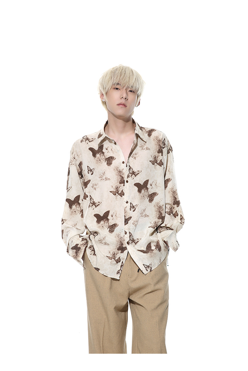 MTLCLOTHES男装|2024春款新品 国风复古创意蝴蝶水墨满印花衬衫潮详情10