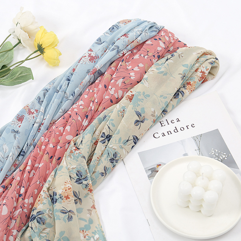 马来西亚新款女士包头长巾小碎花珍珠雪纺防晒披肩穆斯林包头纱巾详情22