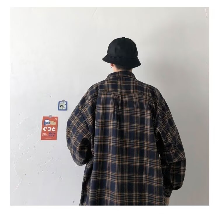 美式春秋季日系长袖格子衬衫男士韩版潮流ins网红休闲款衬衣外套详情5