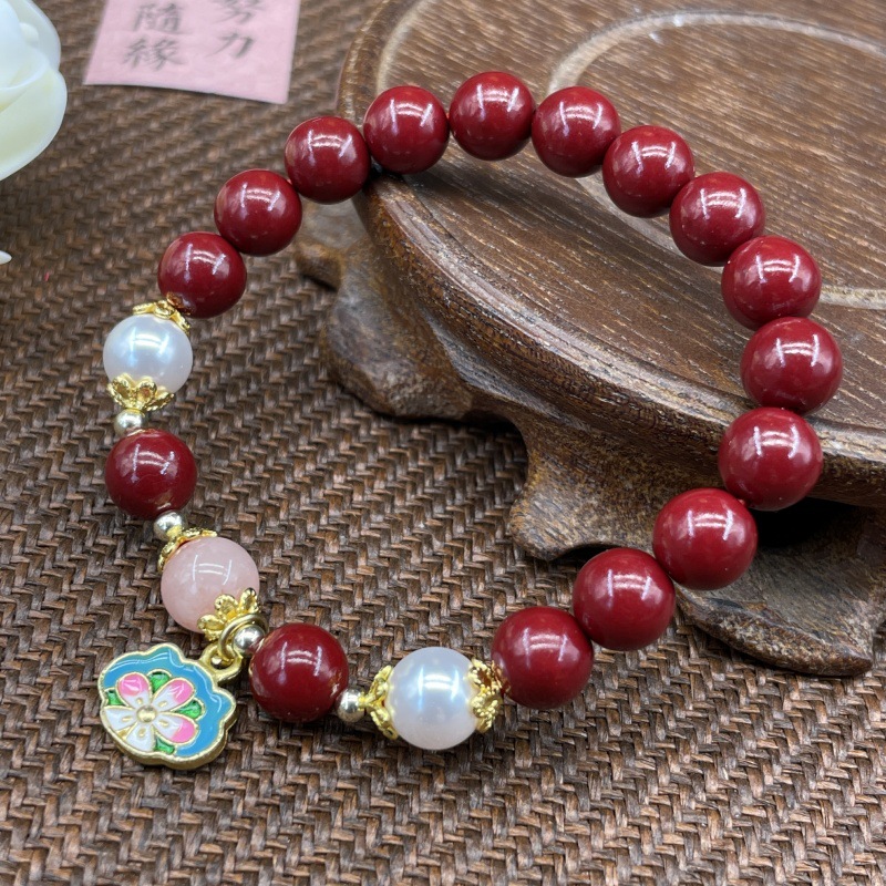 新款108颗紫金朱砂男女手串朱砂貔貅平安扣葫芦配饰文玩手链批发详情4