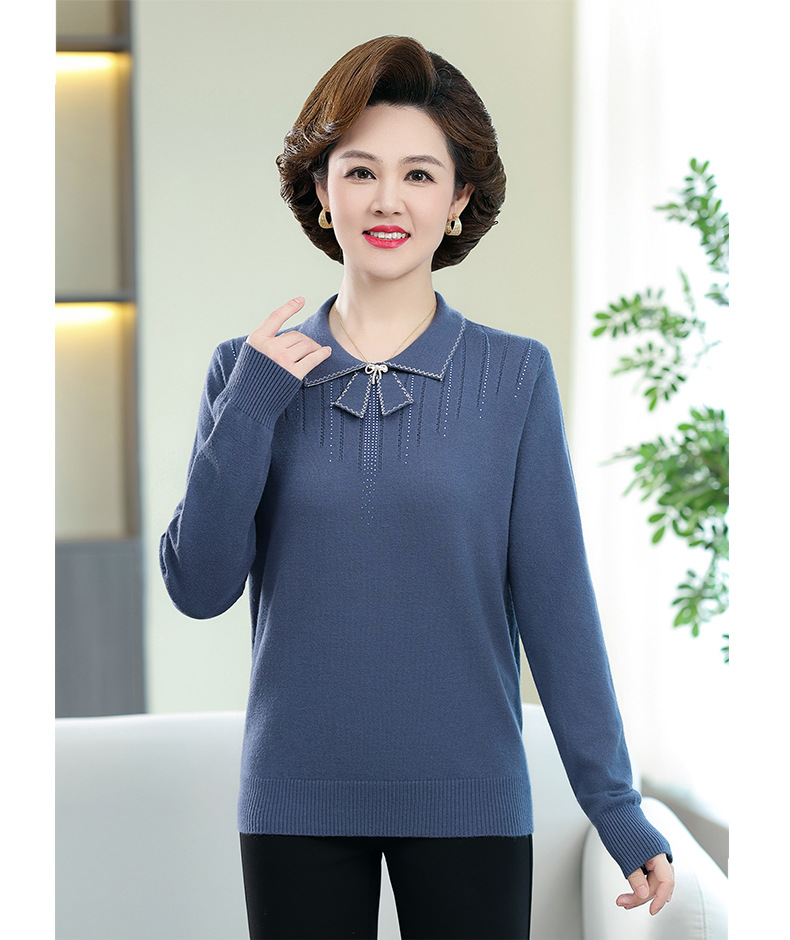 New autumn collection for middle-aged and elderly mothers: Solid color loose knitted pullover sweater with a baby collar for women. 2023 casual mom wear pic 18