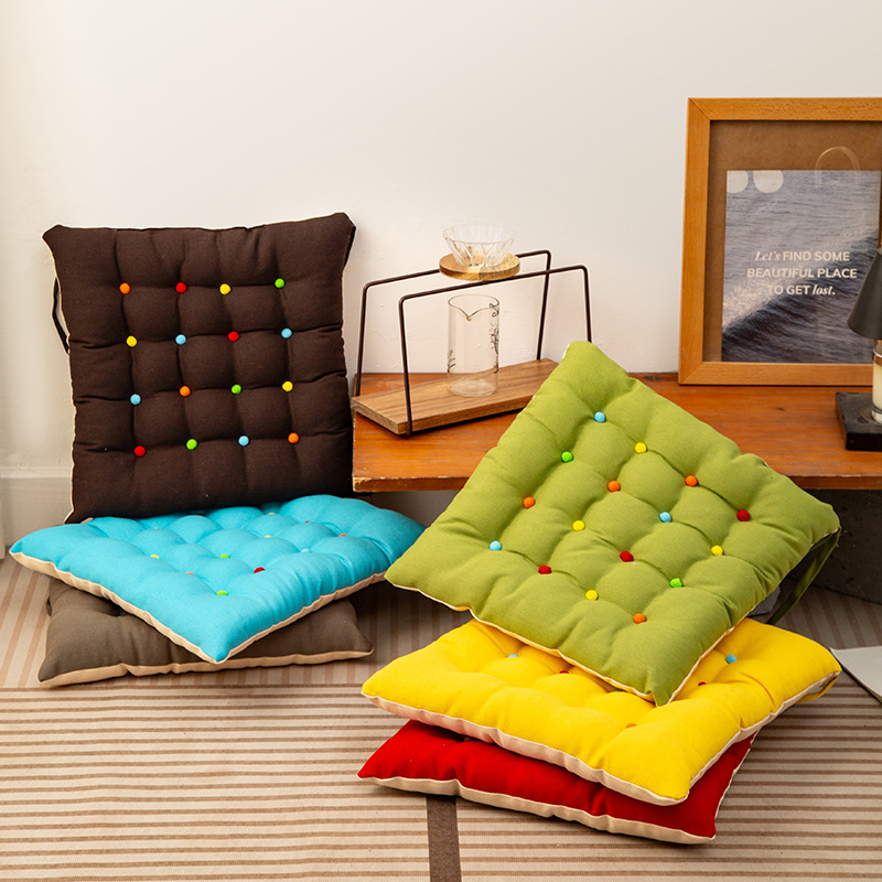 Wholesale of home Chinese-style dining chair and stool cushions with straps, velvet anti-slip seat cushions, solid color in winter, detachable and washable pic 1