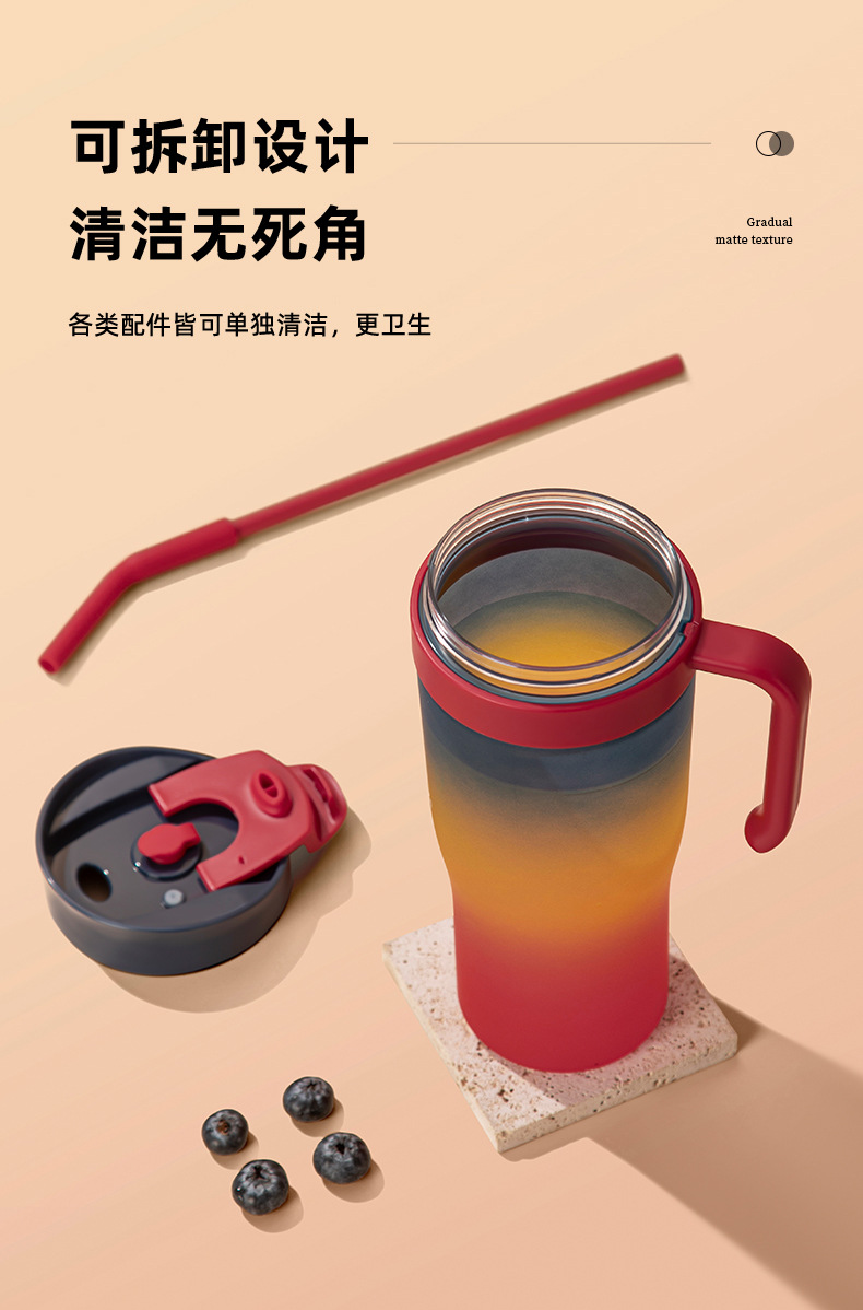 厂家大容量渐变色汽车杯磨砂透明塑料水杯三件套便携吸管杯直饮杯详情10