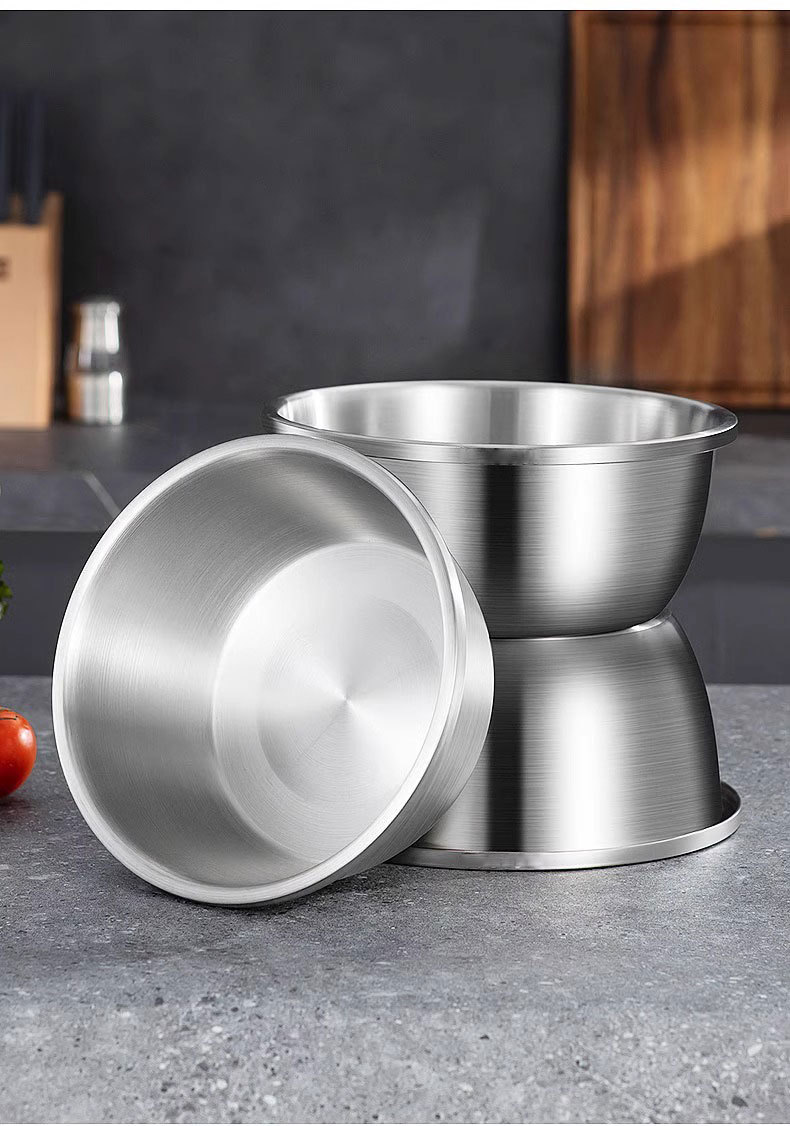 Thickened 304 stainless steel basin, round household soup basin, egg beating basin, noodle basin, food-grade seasoning VAT, vegetable washing basin, kitchen pic 33