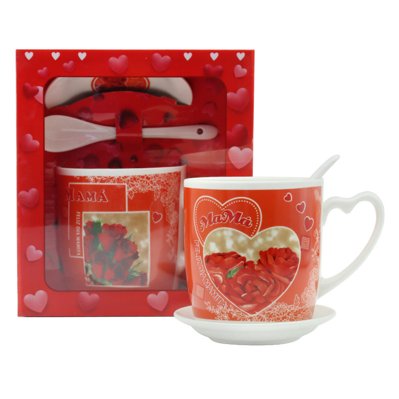 跨境专供母亲节小礼品外贸西语母亲节陶瓷马克杯家用大容量水杯带柄勺杯盘套装妇女节送妈妈的礼物支持多语做客logo厂家直销详情1