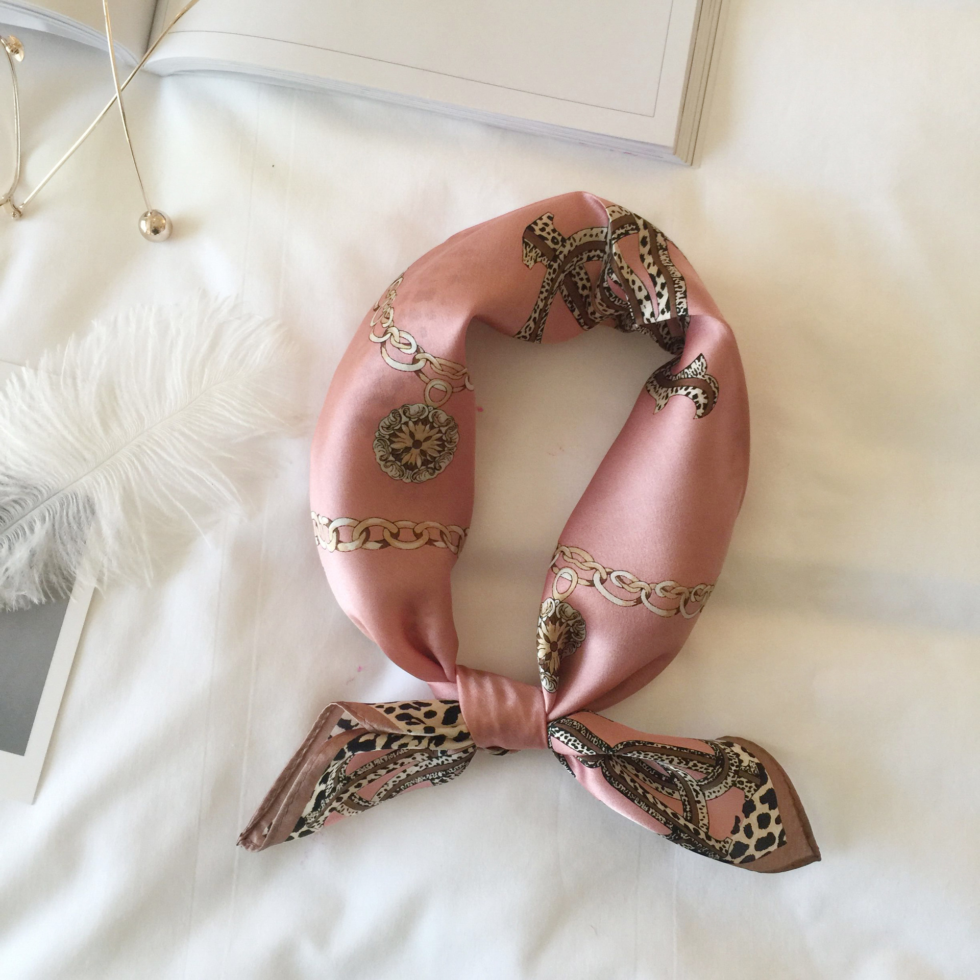 Wholesale silk scarves for overseas gifts and return gifts, cross-border silk autumn and winter decorative plain crepe satin 53cm floral neckerchiefs, small square scarves pic 114