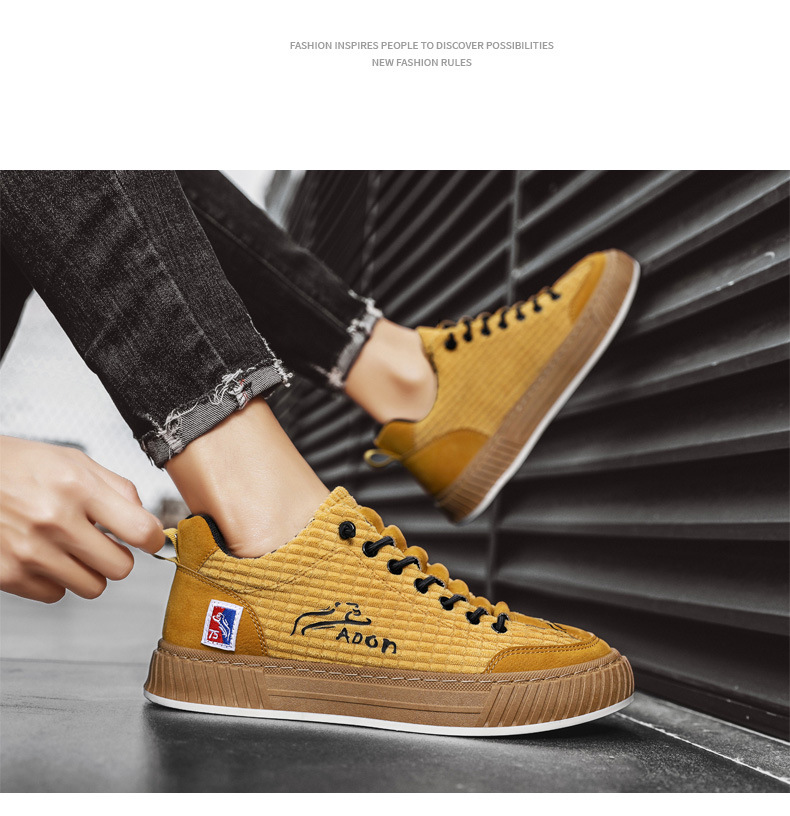 男鞋秋季2023新款灯芯绒平板鞋百搭一脚蹬高档帆布鞋软底运动潮鞋详情16