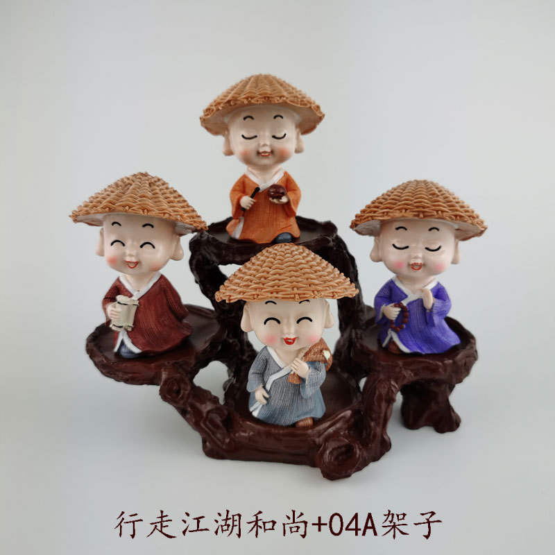 行走江湖小和尚汽车摆件园艺小摆件盆景装饰工艺品草帽和尚详情6