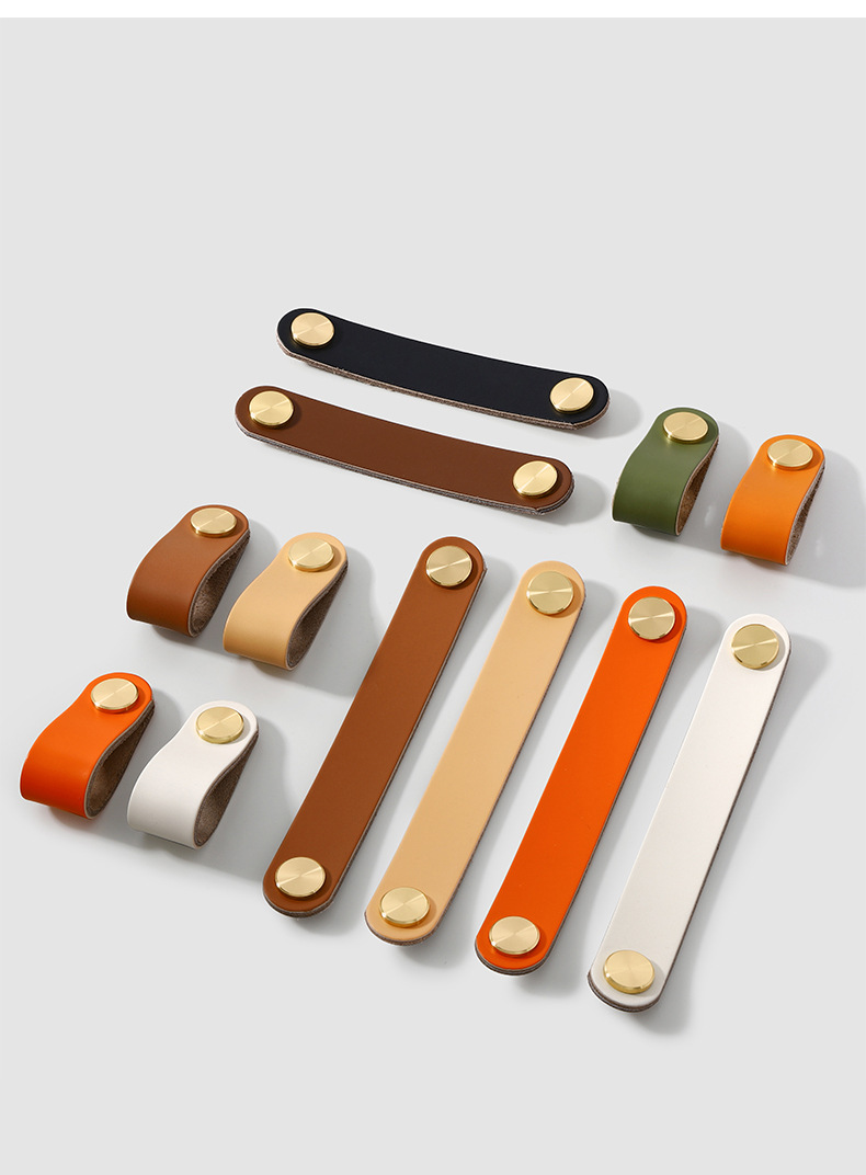 Direct sales from the manufacturer of cross-border colored brass leather handles for kitchen and wardrobe door leather handles, buttons, and leather material storage box handles pic 81