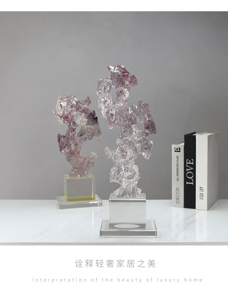 New Chinese-style creative transparent resin sculpture for the entrance, TV cabinet, study, and abstract imitation crystal art display stand pic 26
