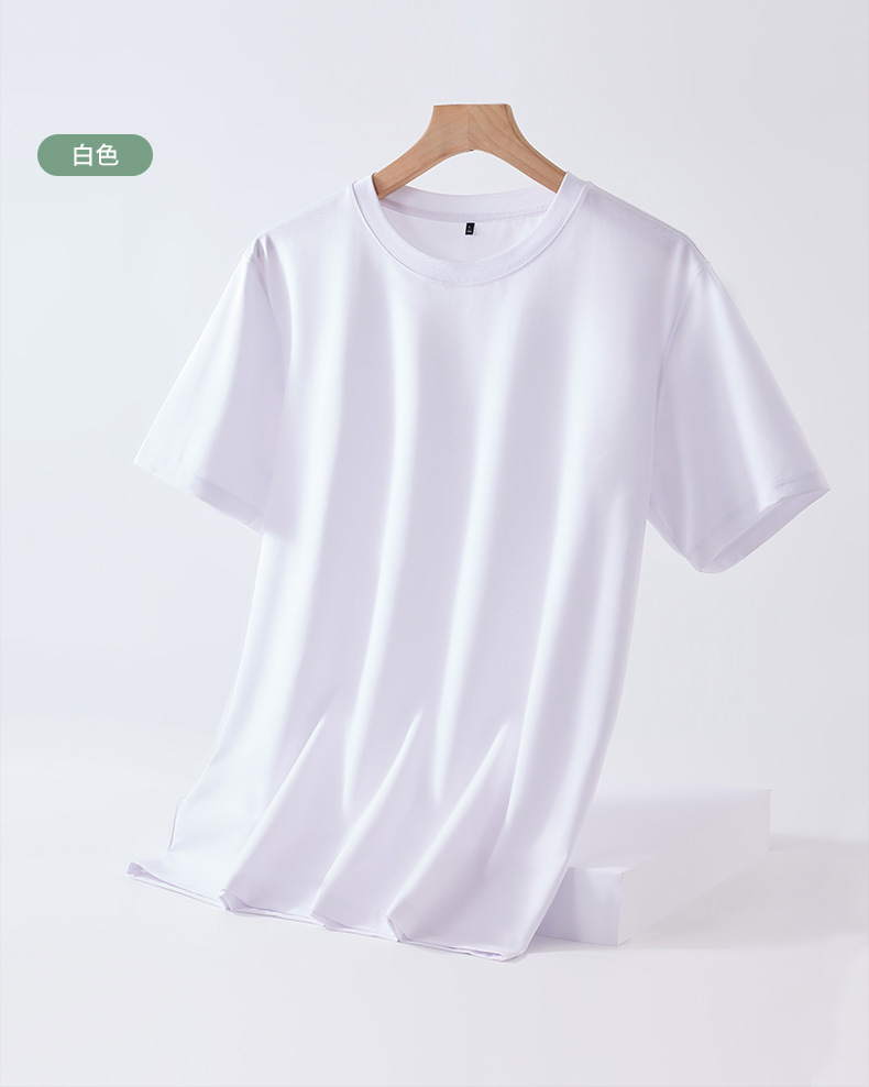 Mulberry silk short-sleeved T-shirt for men, solid color mercerized cotton round-neck base layer, new Spring/Summer 2023 cool high-end T-shirt pic 16