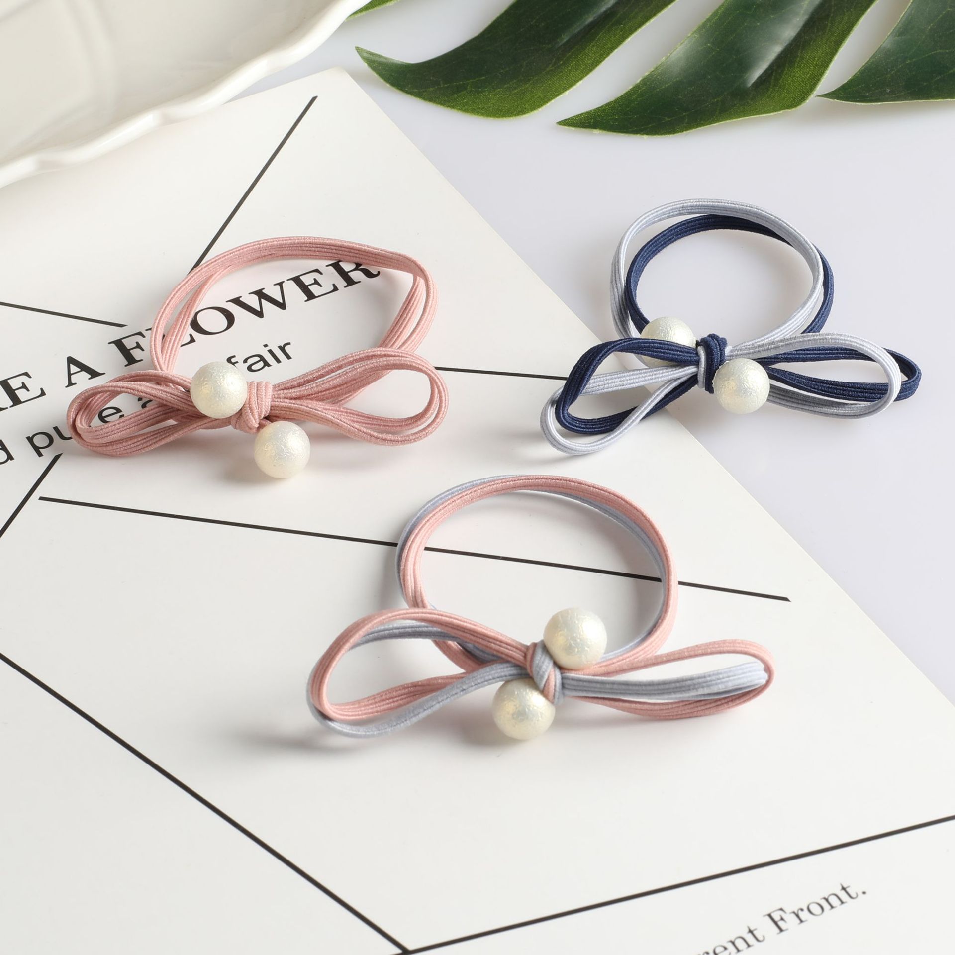 Simple and popular Instagram hair tie, bow double ball hair band, hair tie rubber band, Korean style fresh and clean hair tie 2-yuan store pic 19