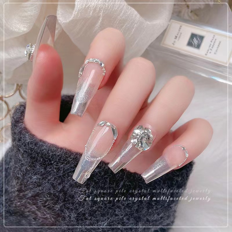 High-quality fat square pile diamond finished nail art accessories, super shiny and best-selling white champagne pile diamond ball nail decoration diamonds pic 3