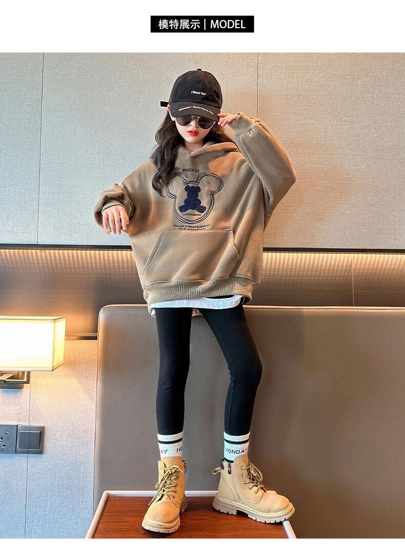 秋季新款儿童时尚带帽卫衣中大女童前置口袋卡通印花单件外穿上衣详情10