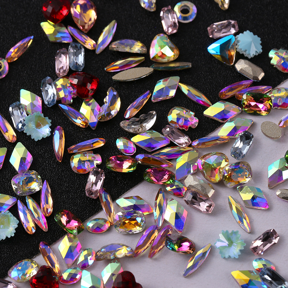 Self-owned brand, unknown brand, mixed set, irregular-shaped plated base, iriered water diamond, glass nail drill, DIY hair clip accessories, pointed base nail accessory accessories, fashionable and trendy accessories XY003 1 pic 7