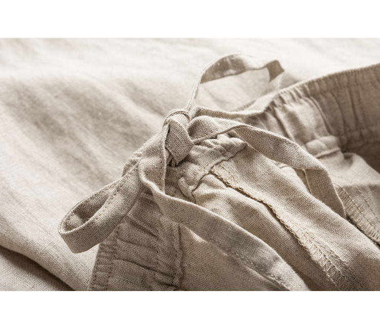 春夏新款法国亚麻阔腿裤九分休闲文艺宽松松紧腰抽绳女式麻裤#000详情11