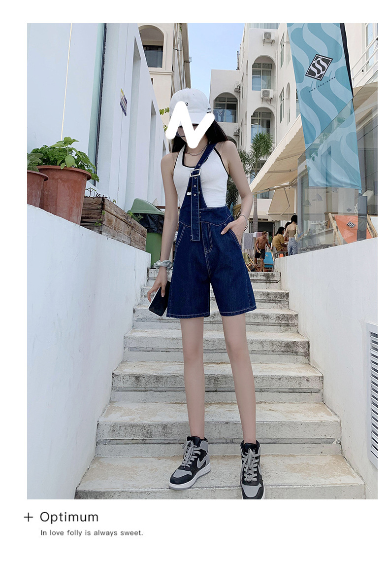 Summer retro salt single-shoulder overalls for women 2021 new style fashionable and youthful thin denim shorts, Korean style loose pic 12