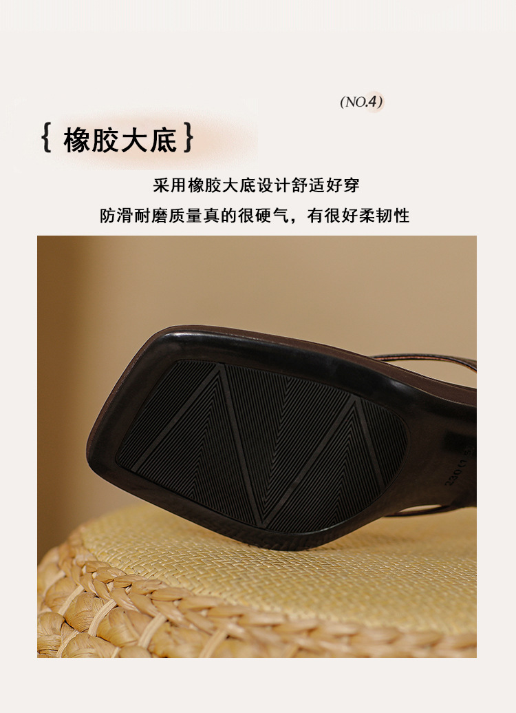 真皮方头高跟凉鞋女夏季2024年新款法式细跟后绊带夹趾人字凉拖鞋详情21