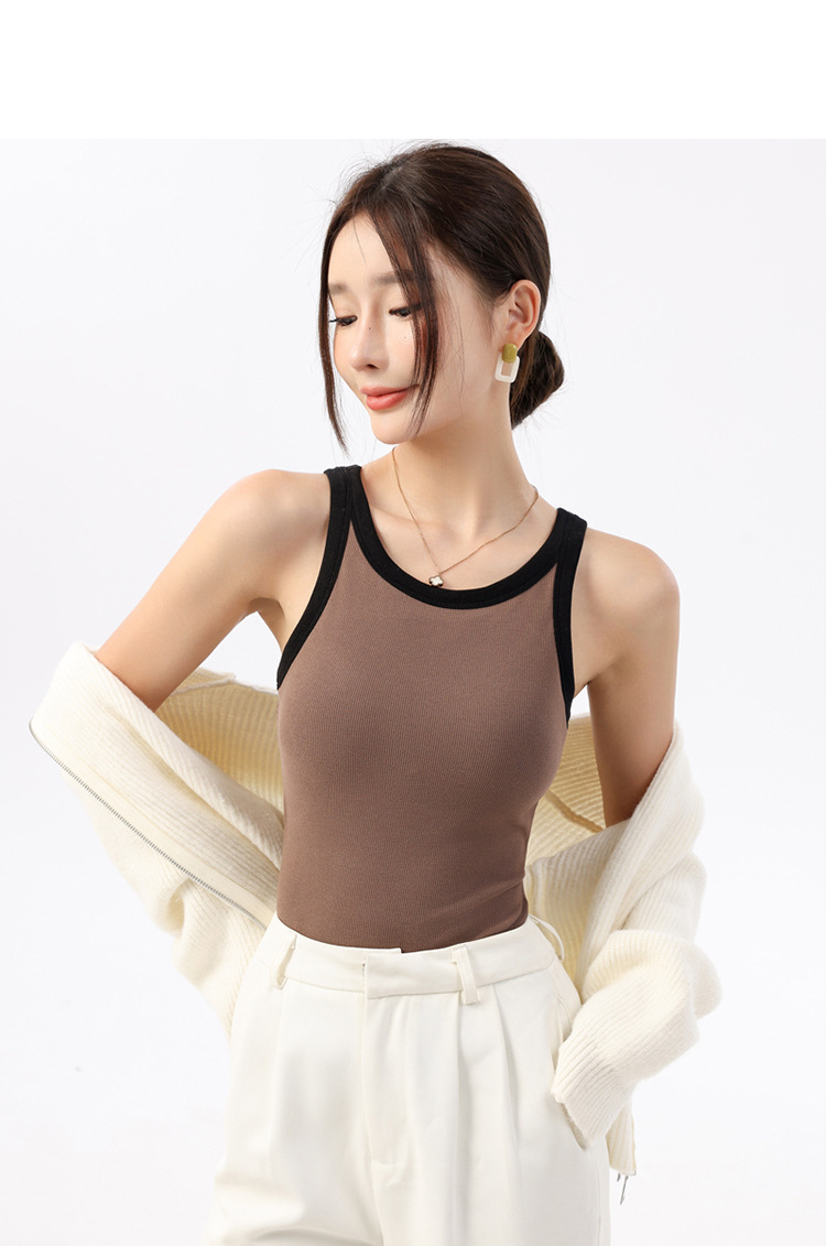 300g cashmere thermal underwear, threaded cotton halter top, women's winter color-matched slimming base layer, inner top pic 10