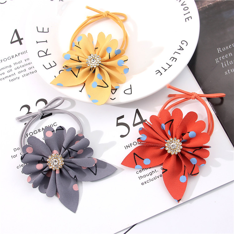 New Korean-style fresh and elastic hair bands, hair ties, fabric, butterfly flower hair ties, hair accessories, knotted leather covers for women wholesale pic 3