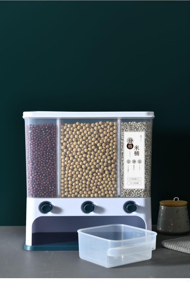 X127 Multi-functional press automatic rice dispensing, rice separation box, compartment-divided rice bucket, storage box, wall-mounted grains and cereals pic 11
