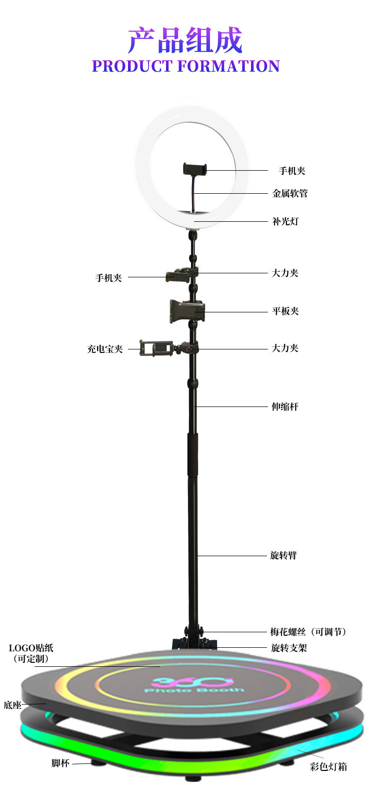 The overseas best-selling 360-degree indoor and outdoor photo booth 360 photo booth mobile stage can be stored pic 10
