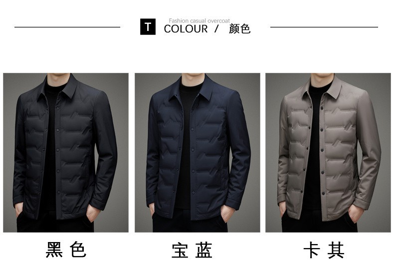 登贝文白鸭绒羽绒服男外套修身轻薄商务休闲上衣简约翻领保暖衬衫详情9