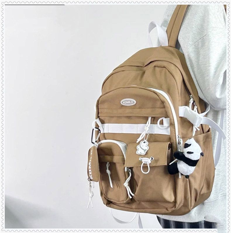 韩版ins百搭工装风书包女学生大容量日系双肩包旅行背包男详情16