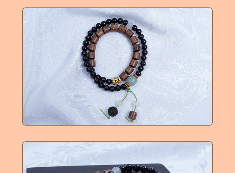 黑檀木0.6cm混搭风手串文玩双层黄花梨木森林系男女佛珠念珠手串详情8