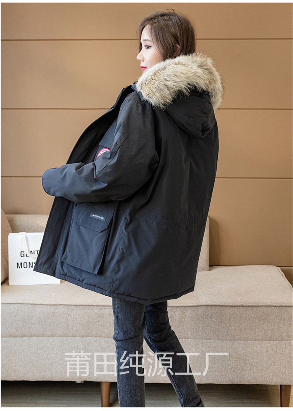 冬季08款大鹅防寒米白石墨灰羽绒服狼毛中长远征款羽绒服男女大鹅详情11