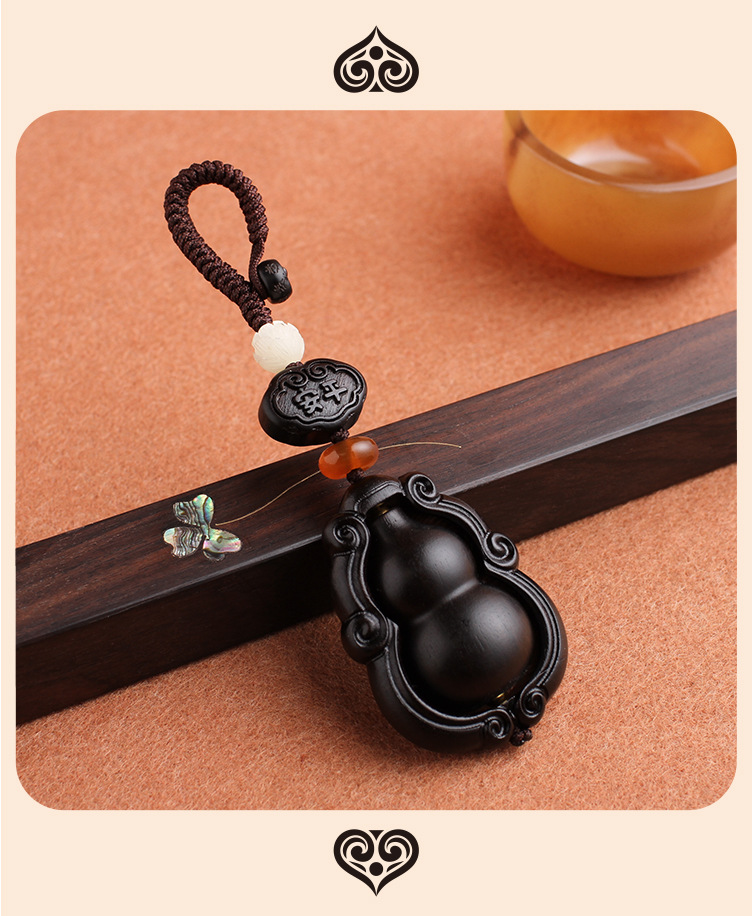 Purple sandalwood car key pendant, gourd, ebony wood Fu Lu Ping An car key rope pendant, key chain lock, key ring pic 8