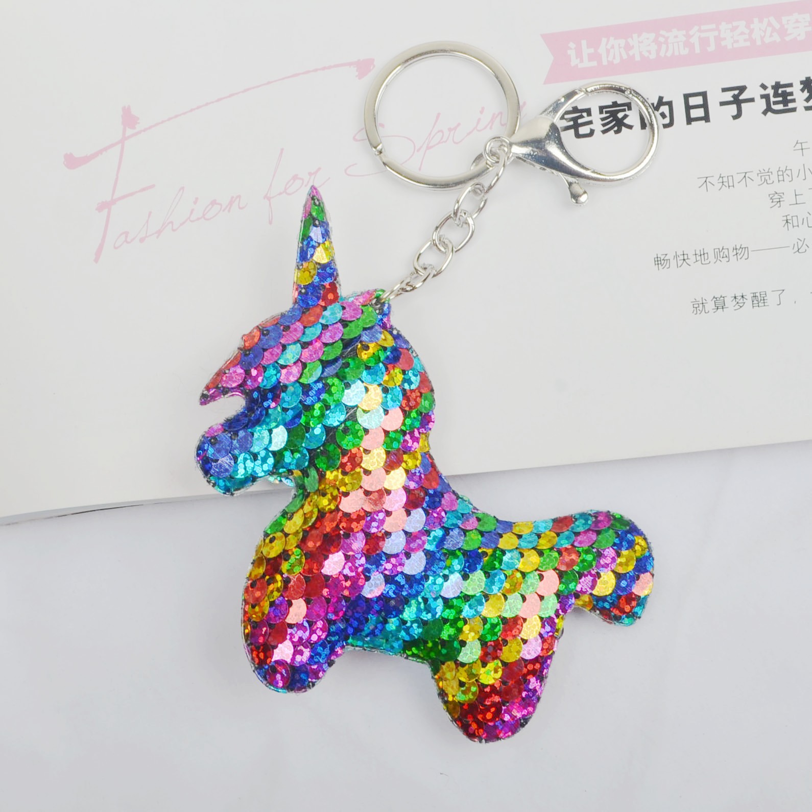 双面亮片包包独角兽海豚火烈鸟钥匙扣动物美人鱼礼品挂件跨境爆款详情33