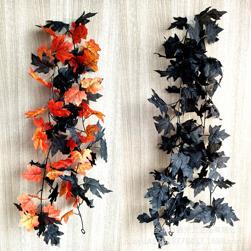 Cross-border Amazon Halloween maple leaf simulation black leaf vine sunflower Sunflower vine Halloween decoration pic 3