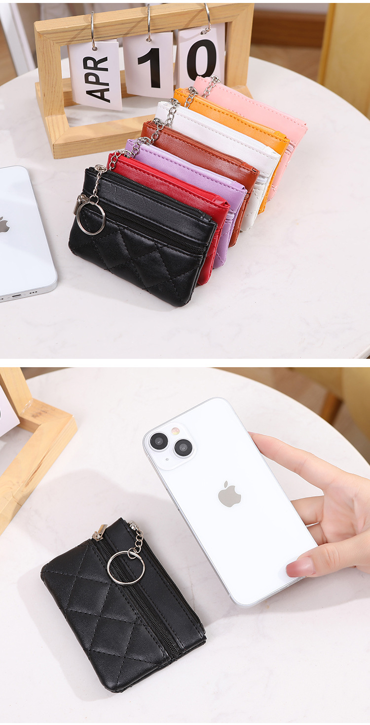 新款钱包女双层短款手拿包时尚菱格绣线卡片钥匙包迷你零钱包潮详情14