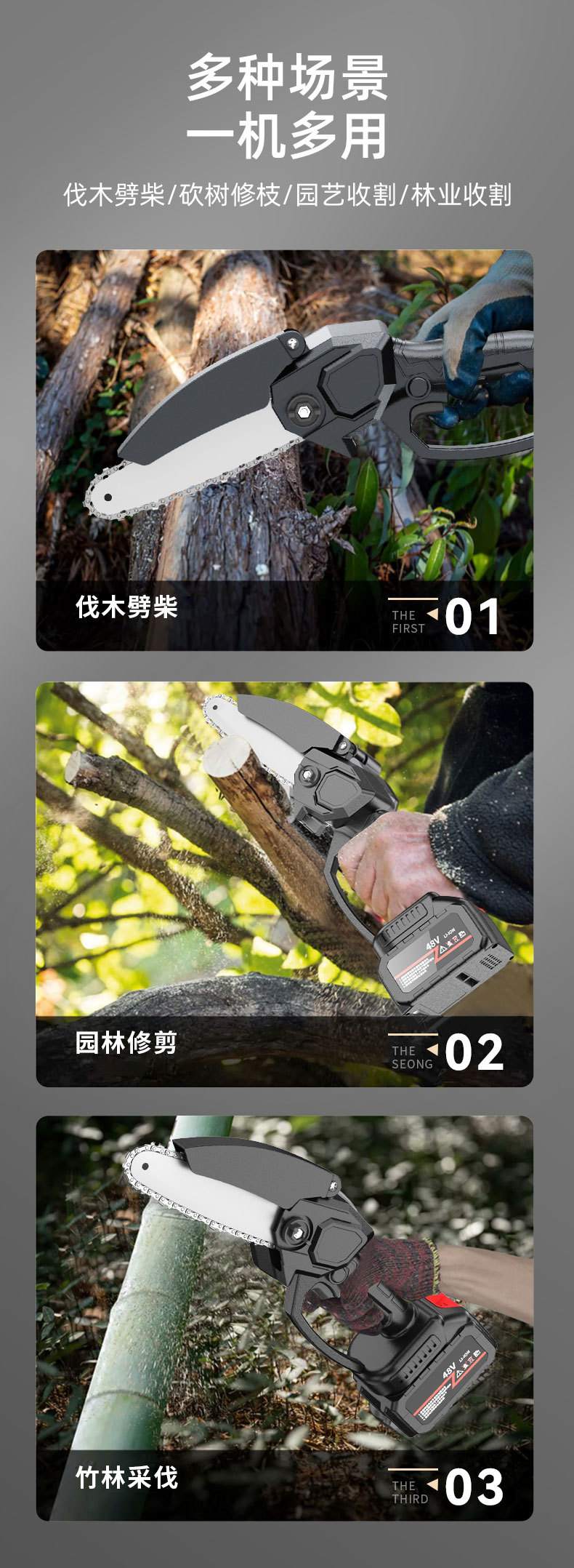 电锯充电式锂木工手持无线锂电电锯伐木手电链锯大功率便携电锯详情7