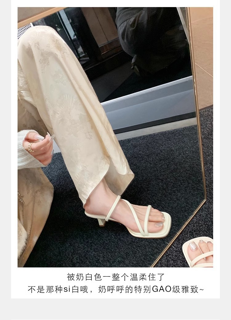 羊皮版法式细带方头显瘦高跟凉拖鞋女夏新款仙女风露趾罗马凉鞋女详情13