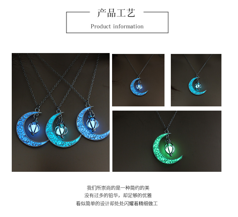 亚马逊热销夜光月亮 小南瓜吊坠项链 万圣节爆款欧美发光项链配饰详情6