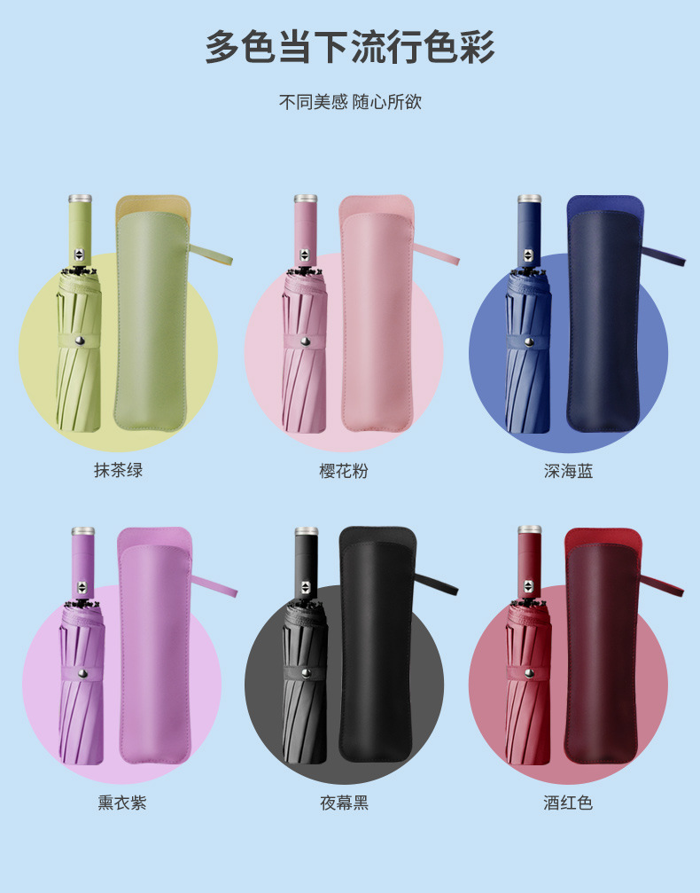 Wholesale in large quantities of cross-border fully automatic umbrellas with logo printing, black rubber sun protection umbrellas, three-fold camping portable folding umbrellas pic 5