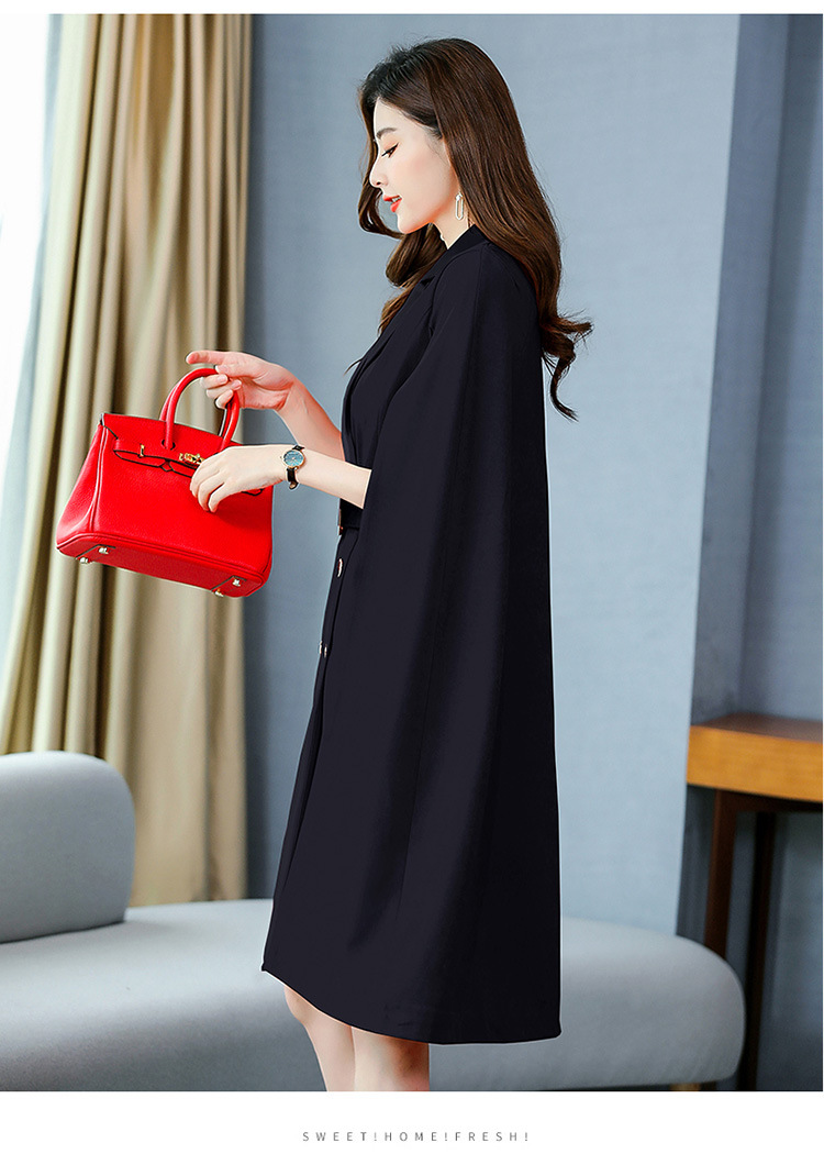 春秋新款韩版西装领双排扣中长款收腰女式风衣 现货款详情18