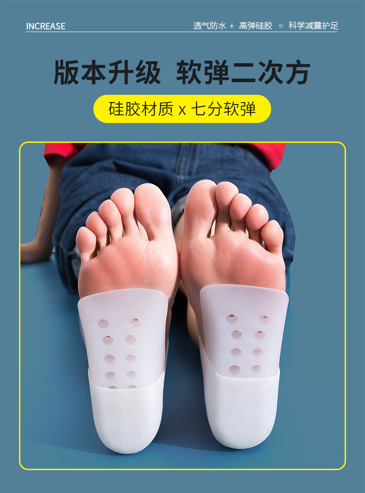 Height-increasing insoles for both men and women, invisible breathable heel pads, semi-padded soft and elastic silicone anti-slip inner height-increasing insoles pic 1