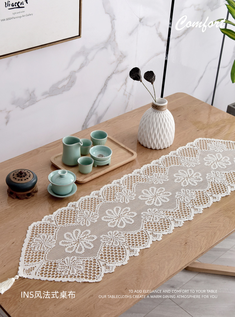 Factory supply: European-style modern, fashionable, elegant and creative warp knitted lace tablecloths, placemats, coffee table MATS, rectangular hotel and household tablecloths, table coverings pic 1