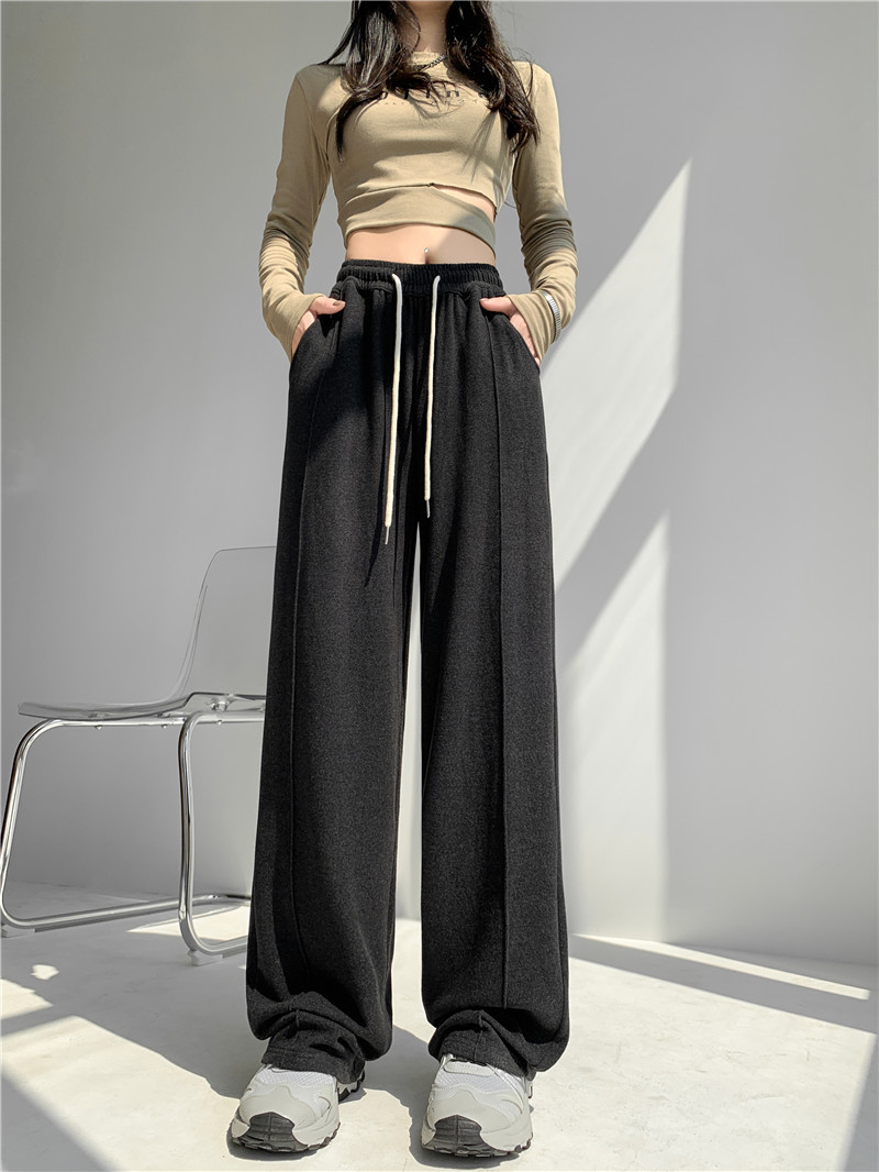 (Glutinous rice wide-leg pants) High-waisted, sagging, straight-leg wide-leg floor-length pants with a design sense, grey casual pants, trendy ins pic 21