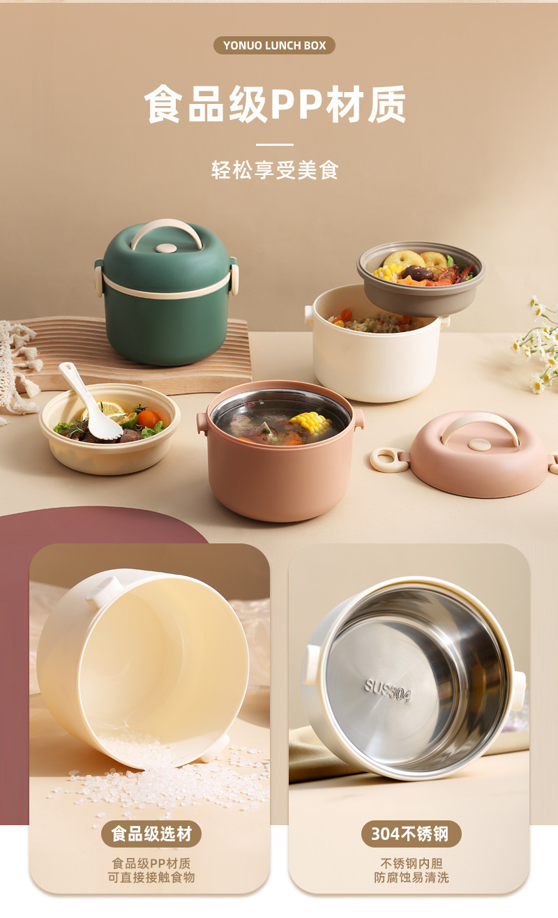 新款学生饭盒微波炉专用可加热便当盒上班族成人食品级不锈钢饭盒详情3