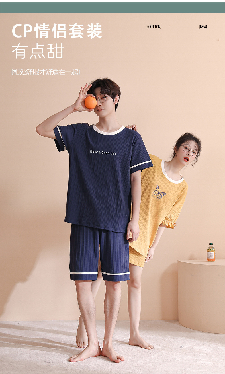 Novedades pareja manga corta pantalones cortos pijamas mujer verano slim algodón peinado hombre traje de hogar suelto casual cartoon pic 18