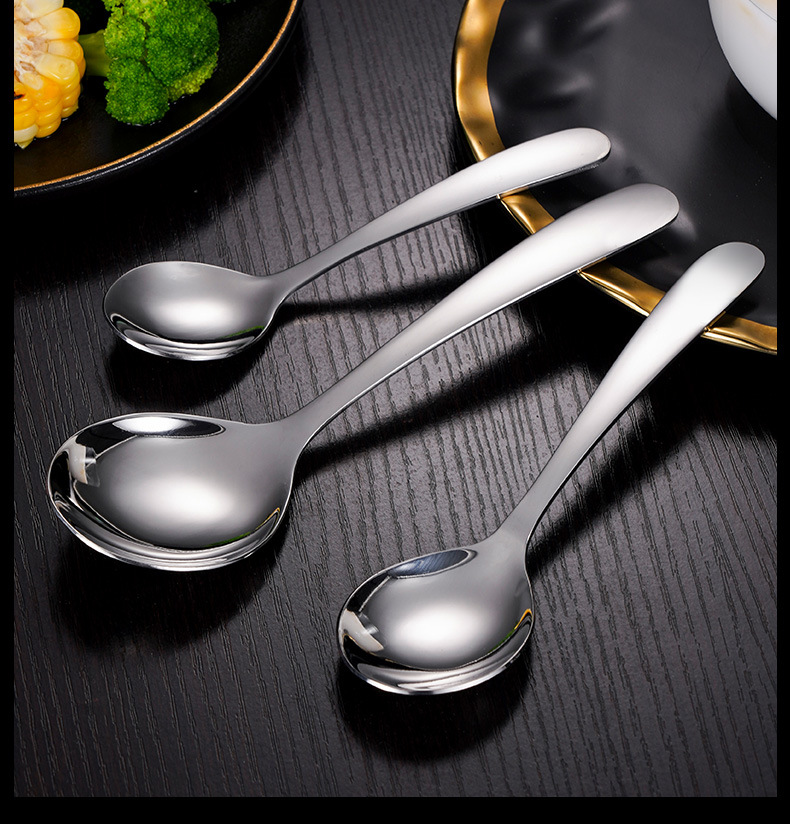 304不锈钢圆勺子吃饭加厚创意蛋糕甜品食堂餐厅汤勺调羹详情14