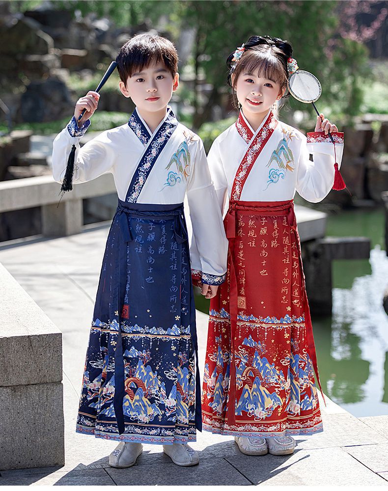 国潮儿童马面裙男女童国学汉服朗诵表演服中国风小女孩古装半身裙唐装详情25