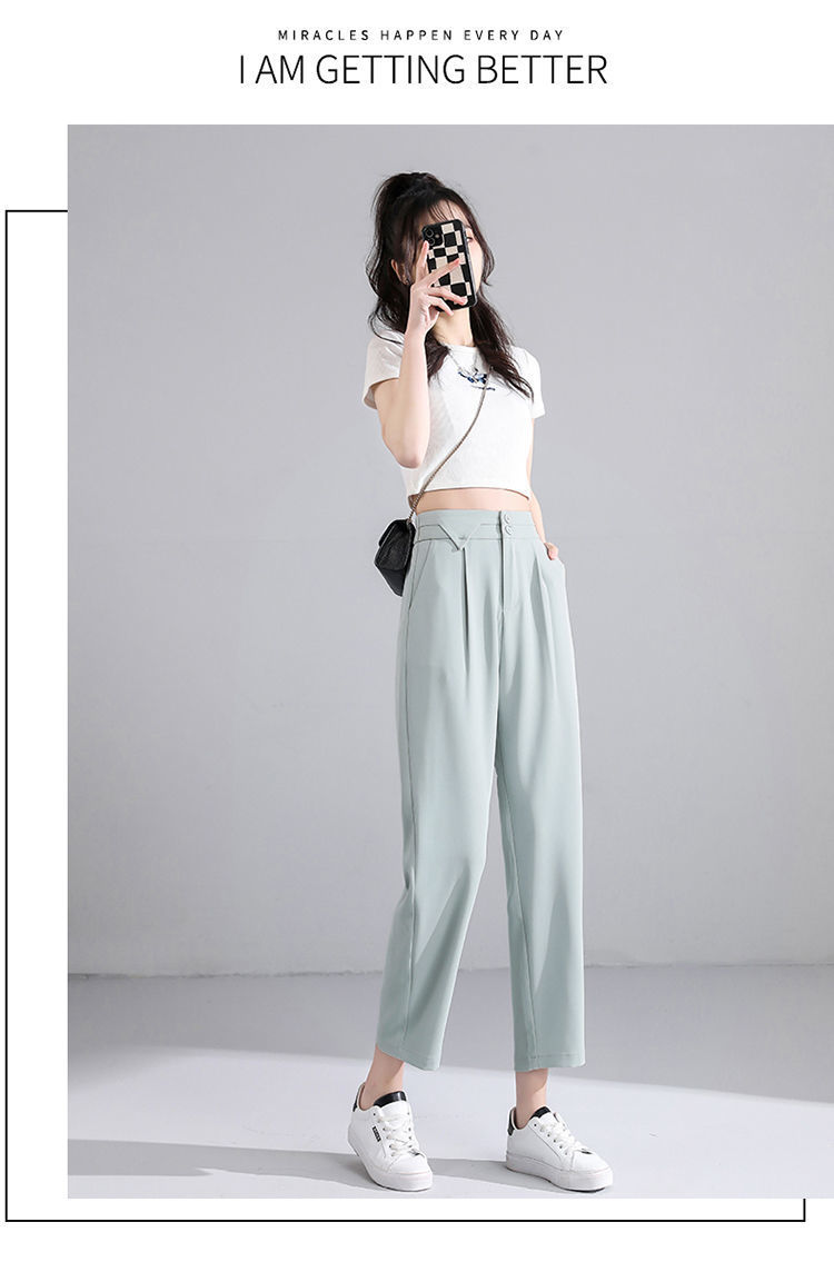 Ice Silk suit pants for women in Spring/Summer 2022: High-waisted, drape, thin, petite, cigarette tube pants, Harun pants, radish pants, nine-inch pants pic 23